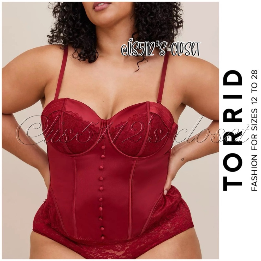 Torrid Red Satin & Lace Corset Bustier Lingerie 3X 22 24